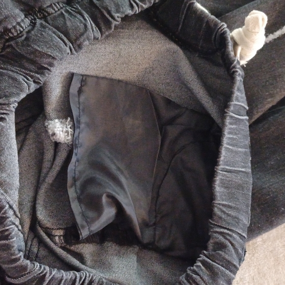 Faded Black Hi-Rise Distressed Destructed Elastic Waist Baggy Frayed Jeans Pants - Picture 7 of 15